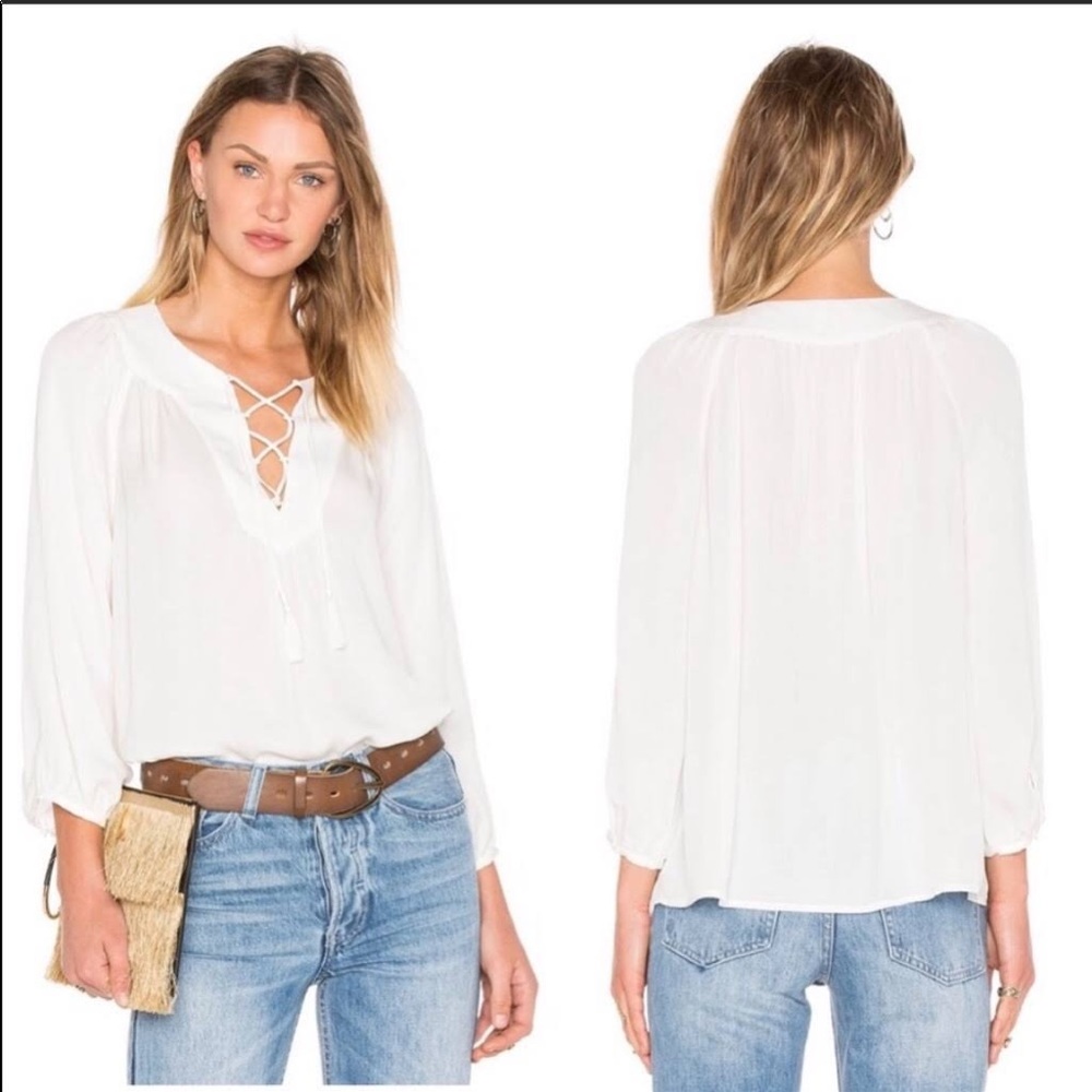 Joie White Pacaya Lace-Up Blouse
